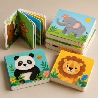 Custom children board book printing with thick pages, rounded corners and colorful illustrated covers