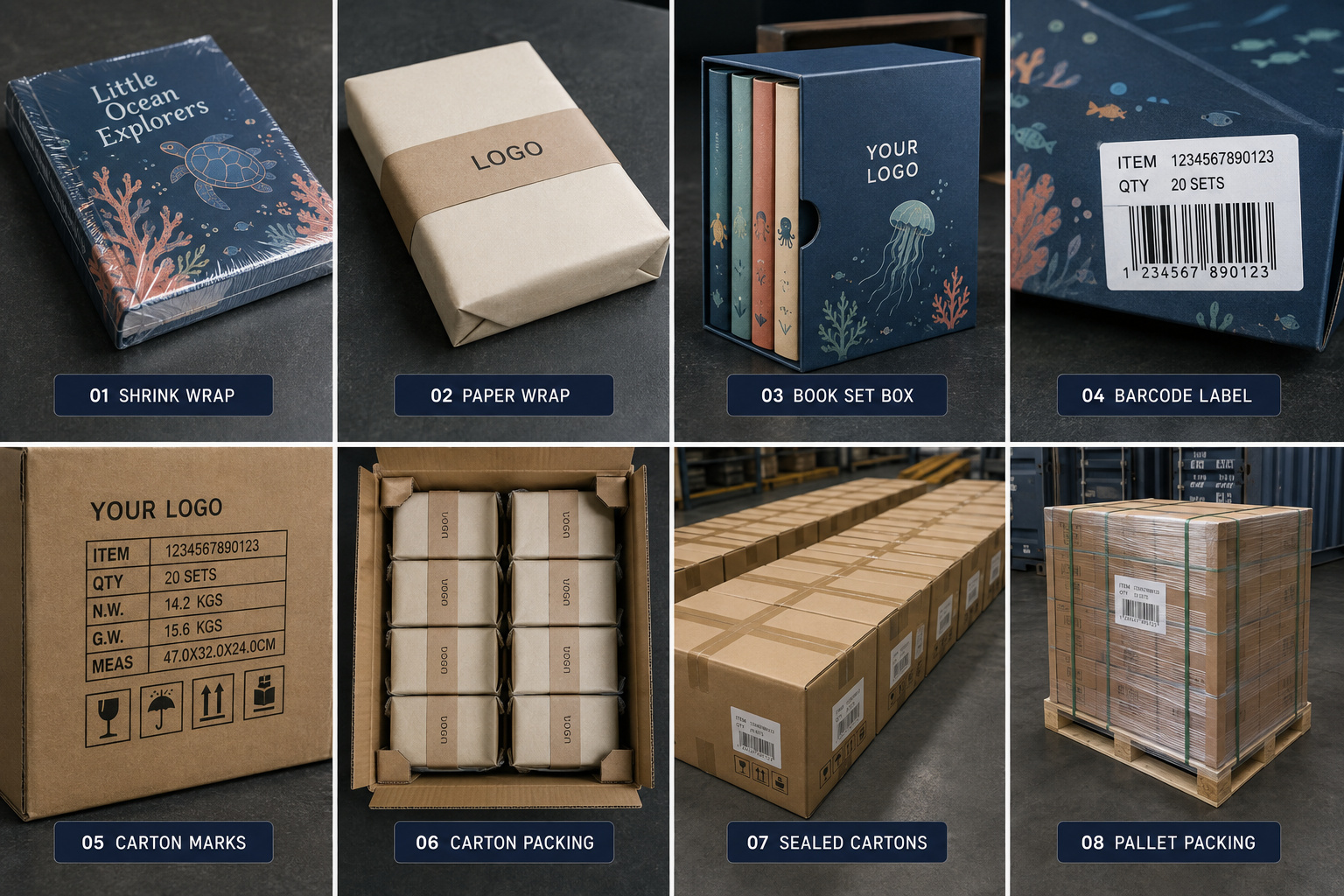 Children’s book packing and export shipment preparation