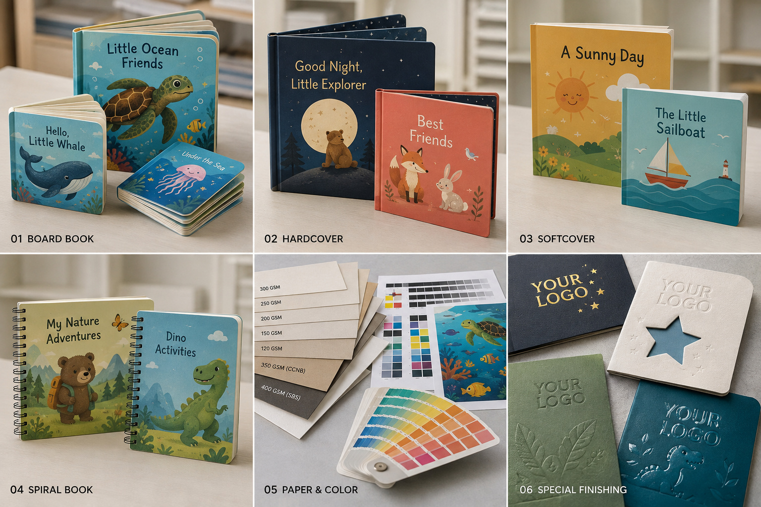 Custom children’s book formats, paper and finishing options