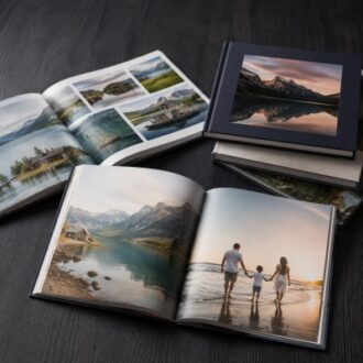 Custom photo book printing with high resolution photography, hardcover binding and full color pages