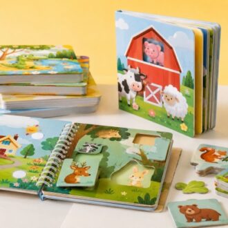 Custom children puzzle book printing with interactive activity pages, die cut pieces and illustrated designs