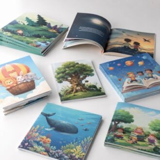 Colorful children softcover book printing with illustrated covers and full color printed pages